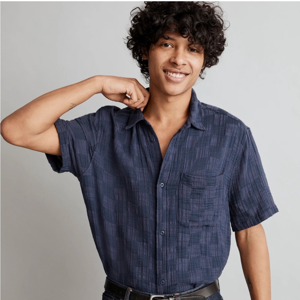 Madewell Easy Fit Short-Sleeve Shirt in Checkerboard Size L